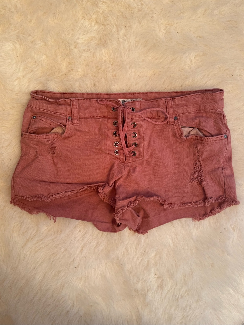 BillaBong Lace-Up Distressed Women's Shorts - Pink